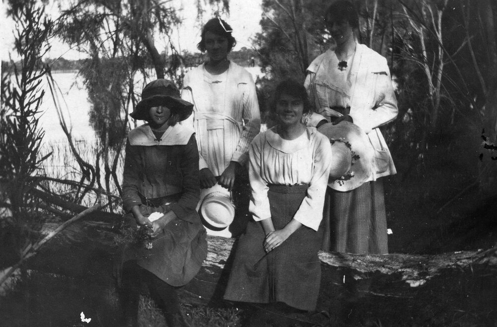 Four women at the edge of Lake Gwelup, members of the Ligman family