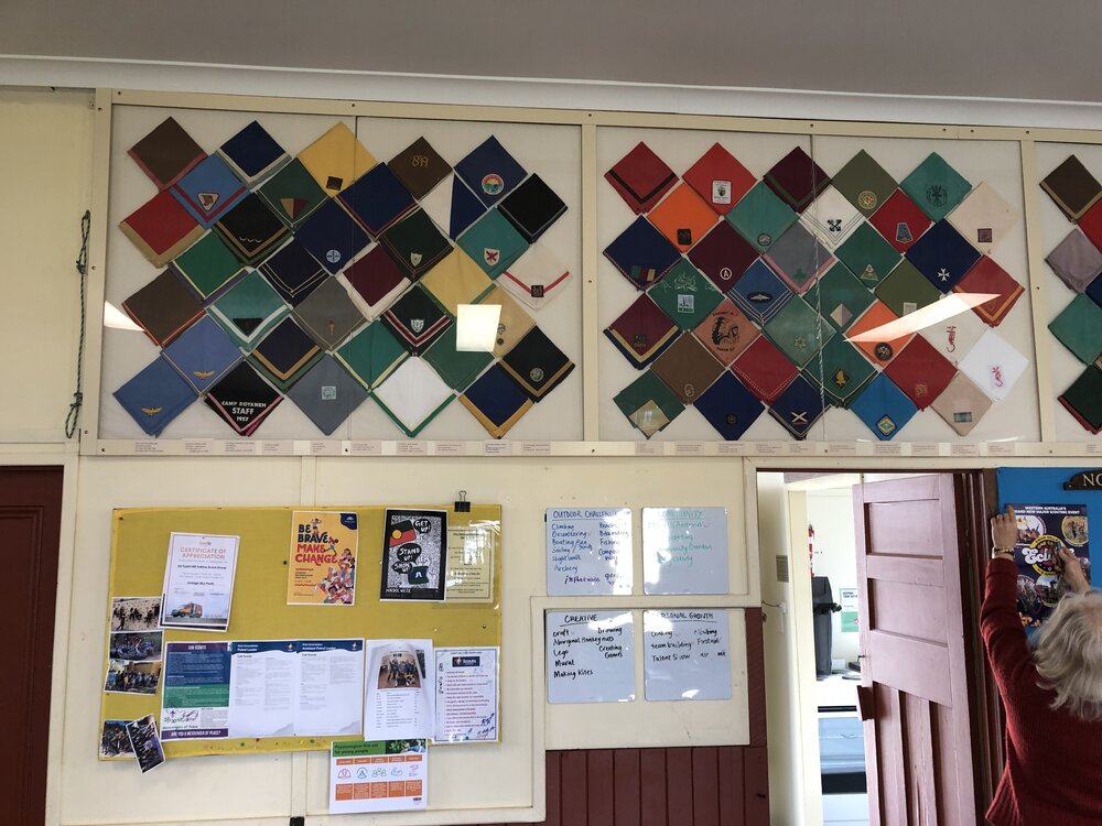 Scout scarves on display at Weeloc House Scout Hall