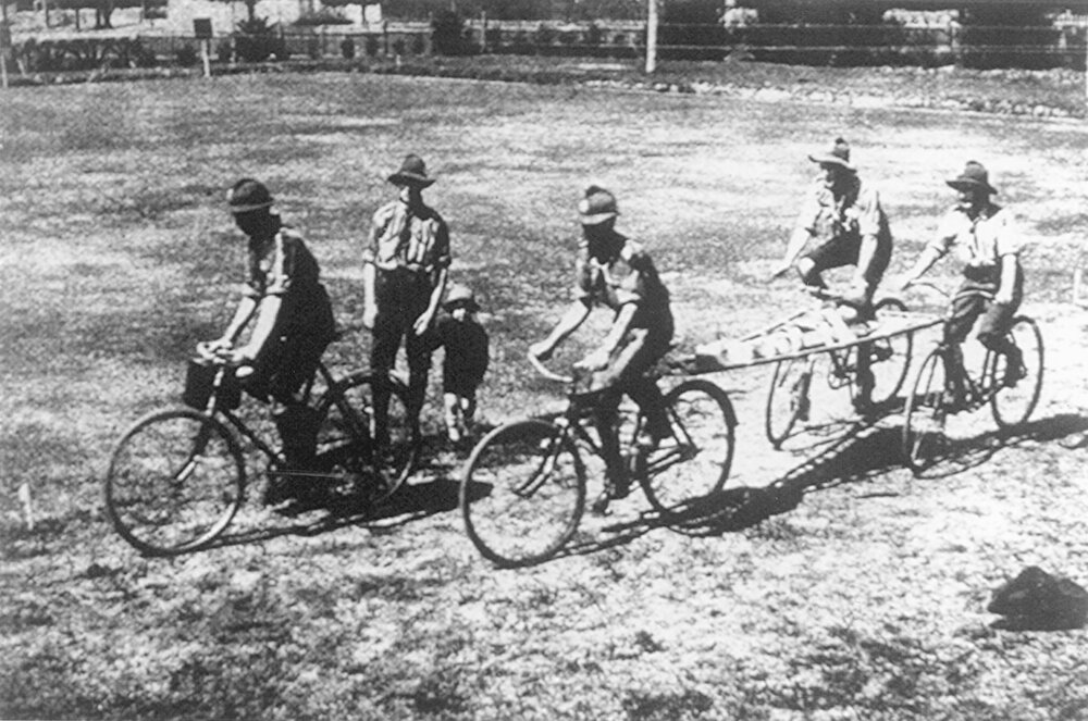 Maylands Boy Scouts with a bicycle stretcher