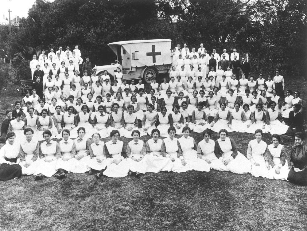 Albany Bell and staff with field ambulance