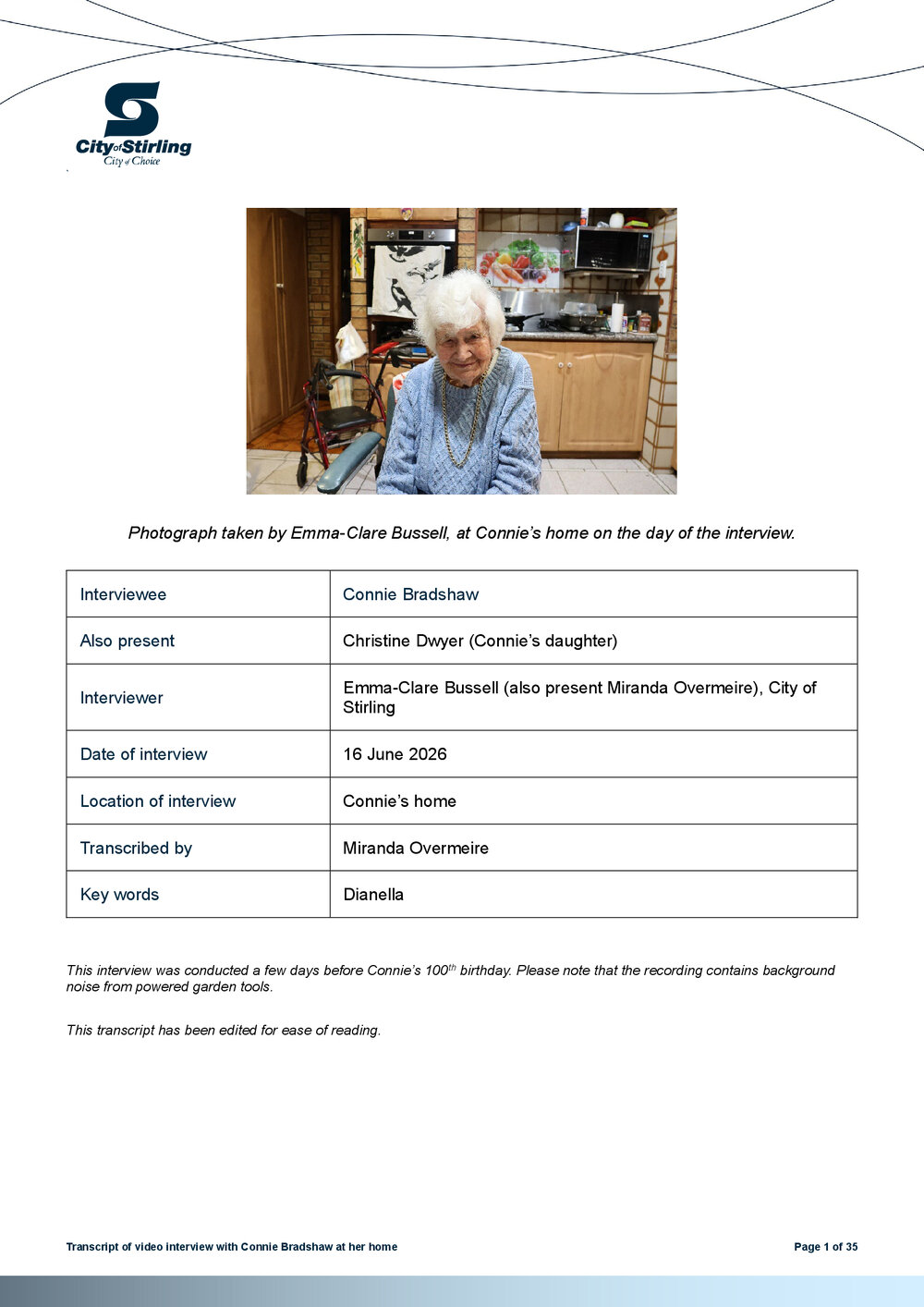 Transcript - oral history interview with Connie Bradshaw