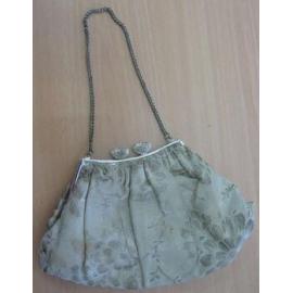Ladies silver silk damask evening bag 