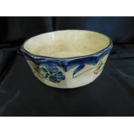 Vintage unmarked studio pottery floral ruffle serving bowl