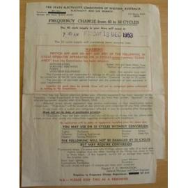 Notice of frequency change from 40 to 50 Cycles from State Electricity Commission in 1953