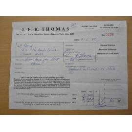 Invoice 108 from JFR Thomas, Osborne Park