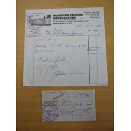 McMahon Fencing contractors 1995 invoice and receipt
