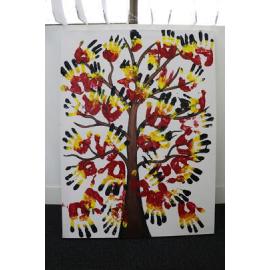 Tree painted by Kyra Edwards, local history officer and Aboriginal woman from Derby, in readiness for addition of hand prints