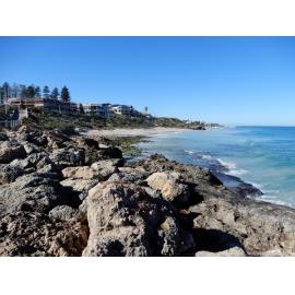 View across rocks beside the North Beach jetty