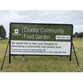 Sign advising Community Garden consultation at Laurie Strutt Reserve photograph 1