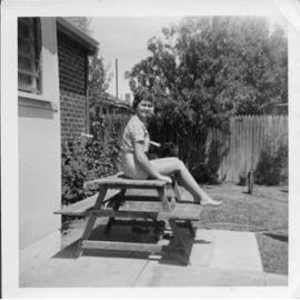 Rae sitting ouside her home at 58 Green Street inJoondanna c1968