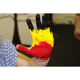 Painted hand ready for the community painting