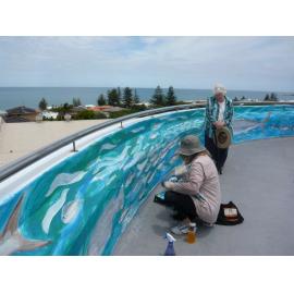 Mount Flora Museum at the lookout mural with Anne-Marie Pelusey repainting with her mum Pat MacKenzie 