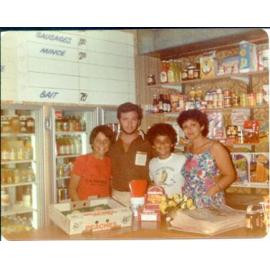 Matthew, Peter, Steve and Wendy inside Aussie Maid shop c1975