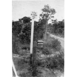 Letterbox and signage at entry to the Maddox family property located on Victoria Road in Balga c1950