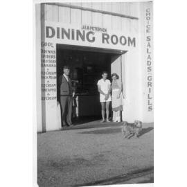 Johannes and Bertha Petersen with Charlie outside the Scarborough tea room c1950