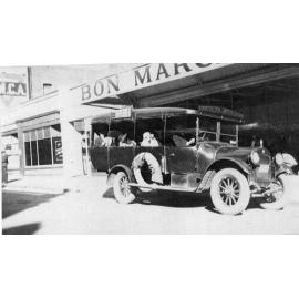 Harman Willoughby Lance with coach outside Bon Marche arcade in Perth