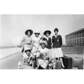 Hockey girls leaving Scarborough High School for a sports camp in 1961