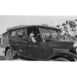 Hilda Thompson in car at North Beach