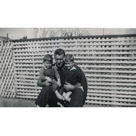 Harold Bransby with Deith and Brian at back of the Bransby General Store on Malcolm Street in North Beach