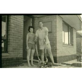 Glenys and Bernard Pennycuick building the house at 61 Ventnor Street in Scarborough c1963