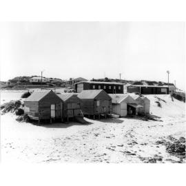 Trigg Beach with boat sheds c1955