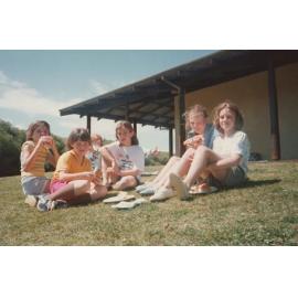 First Karrinyup Brownie Girl Guides enjoying lunch on camp