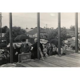 Crowd attending the laying of the foundation stone of the church at corner of York and Kennedy Streets in Inglewood 