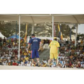 Gooch and Waugh at the beach cricket competition at Scarborough Beach in 2007