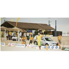 An Australian team member batting at the cricket competition at Scarborough Beach in 2007