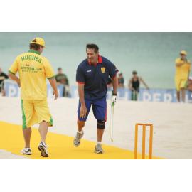 Hughes at the beach cricket competition at Scarborough Beach in 2007