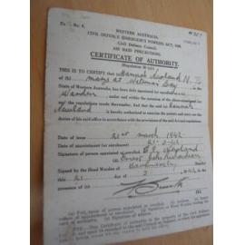 Hannah Newland's Civil Defence Council air raid precautions certificate of authority