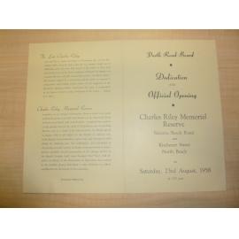 Perth Road Board Dedication and official opening: Charles Riley Memorial Reserve 