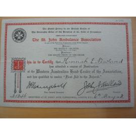 St. John Ambulance First Aid certificate - Hannah Newland 1943