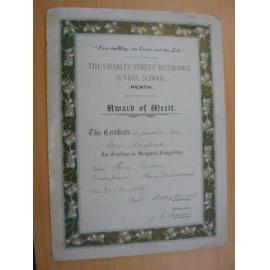 1908 Charles Street Methodist Sunday School certificate