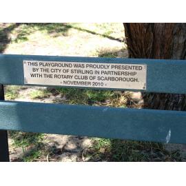 Scarborough rotary club playground bench plaque