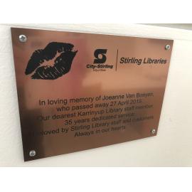 Joeanne Van Boeyen memorial plaque