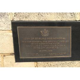 City of Stirling War Memorial official unveiling plaque
