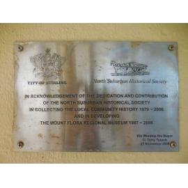 North Suburban Historical Society plaque at Mount Flora Regional Museum