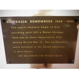 Plaque commemorating Mount Flora Regional Museum as a WWII observation post