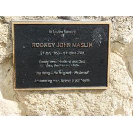 Detail of memorial plaque for Rodney John Maslin 