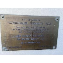 Scarborough Community Hall official opening plaque 
