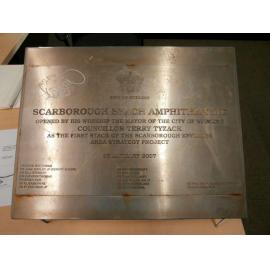 Detail of the official opening plaque for the Scarborough Beach Amphitheatre 