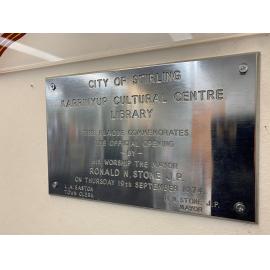 Official opening plaque for the Karrinyup Cultural Centre Library