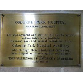 Osborne Park Hospital acknowledgement plaque