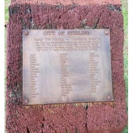 Official opening plaque for the Joondanna Reserve Family Tree Planting Project