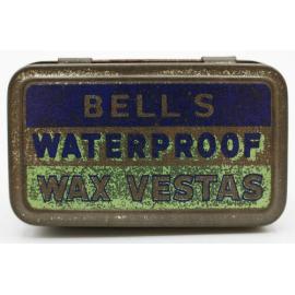 Blue and yellow Bell's waterproof wax vestas tin