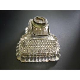 Inkwell with silver mount and metal loop pen rest